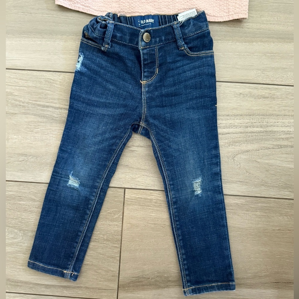 Pink Ruffle Top and Blue old navy skinny Jeans - Picture 2 of 5